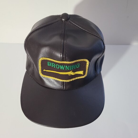 Vintage 70s/80s Browning Guns Faux Leather Brown Snapback Hat/Cap EUC - Picture 1 of 7
